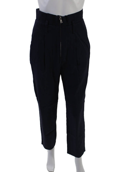 Jonathan Simkhai Womens High Rise Zip Up Pleated Straight Leg Pants Navy Size 2