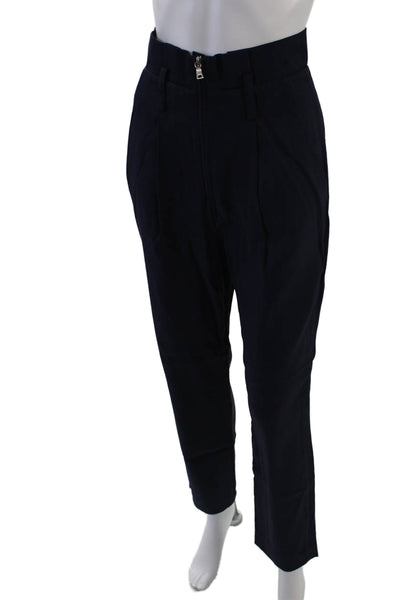 Jonathan Simkhai Womens High Rise Zip Up Pleated Straight Leg Pants Navy Size 2