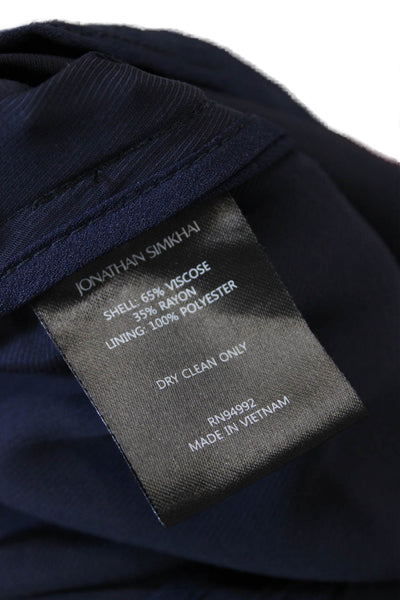 Jonathan Simkhai Womens High Rise Zip Up Pleated Straight Leg Pants Navy Size 2