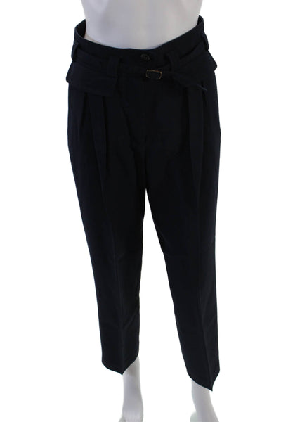 APC Womens Pleated Straight Leg Belted Trousers Navy Size 34