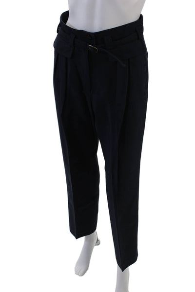 APC Womens Pleated Straight Leg Belted Trousers Navy Size 34
