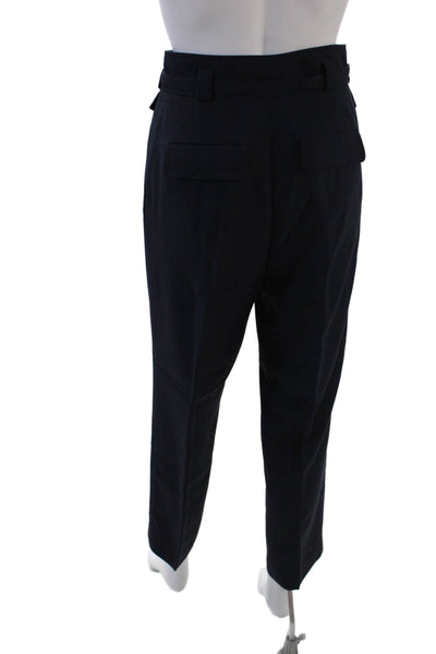 APC Womens Pleated Straight Leg Belted Trousers Navy Size 34