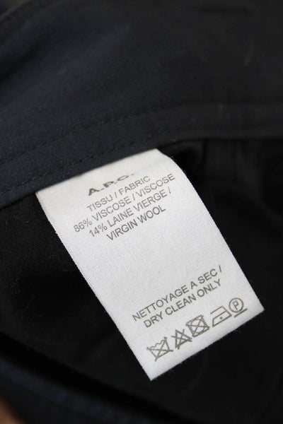 APC Womens Pleated Straight Leg Belted Trousers Navy Size 34