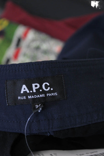 APC Womens Pleated Straight Leg Belted Trousers Navy Size 34