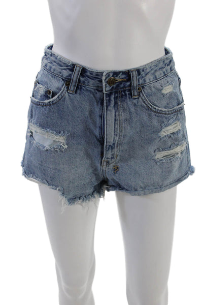Ksubi Womens Distressed Raw Hem Cutoff Denim Shorts Blue Size 26