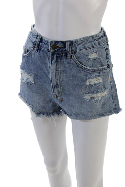 Ksubi Womens Distressed Raw Hem Cutoff Denim Shorts Blue Size 26