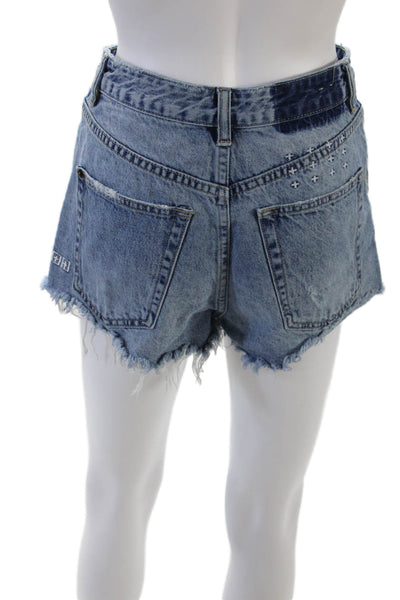 Ksubi Womens Distressed Raw Hem Cutoff Denim Shorts Blue Size 26