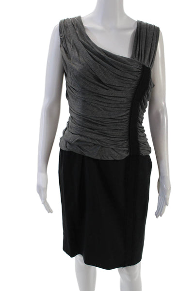 Alberta Ferretti Womens Textured One Sleeve Ruched Zip Pencil Dress Gray Size 10
