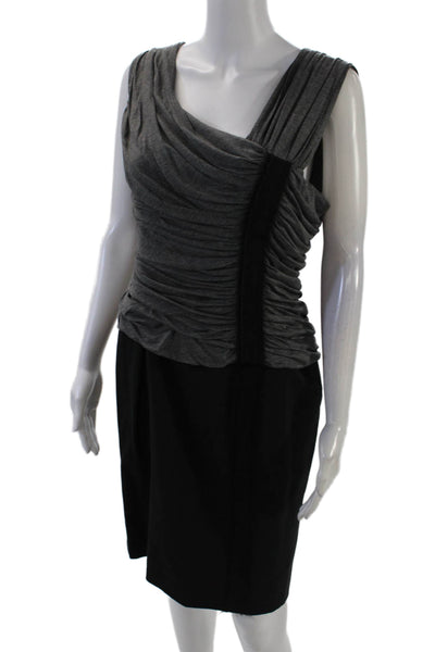 Alberta Ferretti Womens Textured One Sleeve Ruched Zip Pencil Dress Gray Size 10