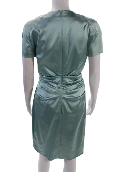 Talbot Runhof Womens Short Sleeve V-neck Ruched Zip Short Dress Blue Size M