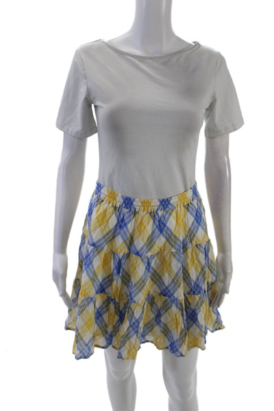 Michael Michael Kors Womens Plaid A Line Skirt White Blue Yellow Cotton Small
