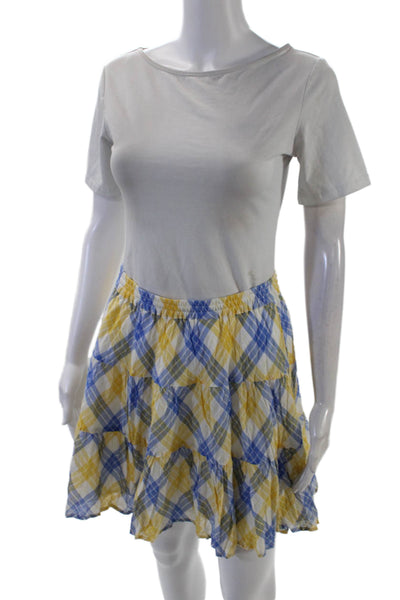 Michael Michael Kors Womens Plaid A Line Skirt White Blue Yellow Cotton Small