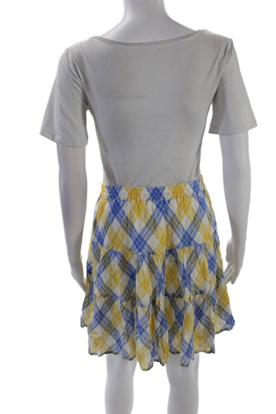Michael Michael Kors Womens Plaid A Line Skirt White Blue Yellow Cotton Small