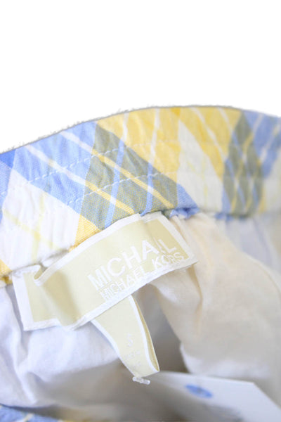 Michael Michael Kors Womens Plaid A Line Skirt White Blue Yellow Cotton Small