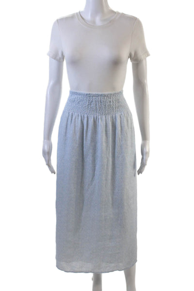 Kerri Rosenthal Linen Geometric Print Elastic Waist Boho Skirt Blue Size L