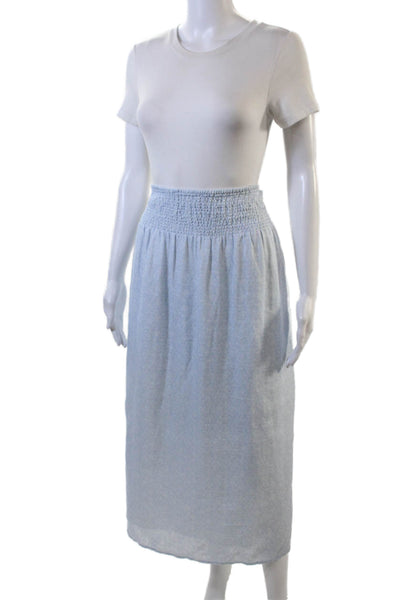Kerri Rosenthal Linen Geometric Print Elastic Waist Boho Skirt Blue Size L