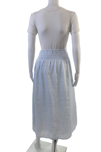 Kerri Rosenthal Linen Geometric Print Elastic Waist Boho Skirt Blue Size L