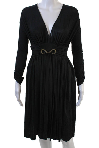 Just Cavalli Womens Stretch Ruched Long Sleeve Knee Length Dress Black Size 38