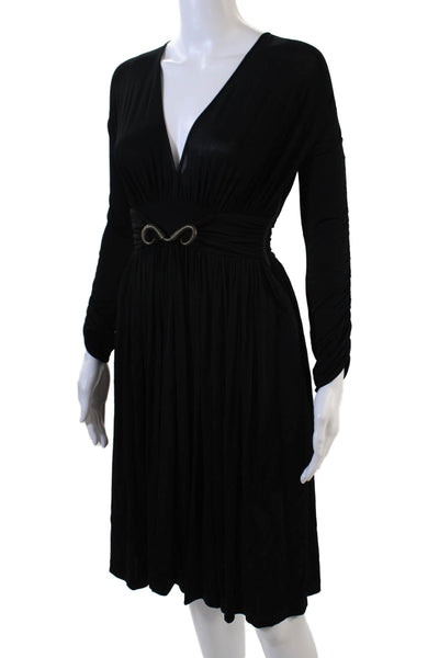 Just Cavalli Womens Stretch Ruched Long Sleeve Knee Length Dress Black Size 38