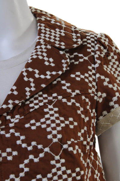 Nanette Lepore Womens Cotton Embroidered Skirt + Jacket Set Brown Size 4 2