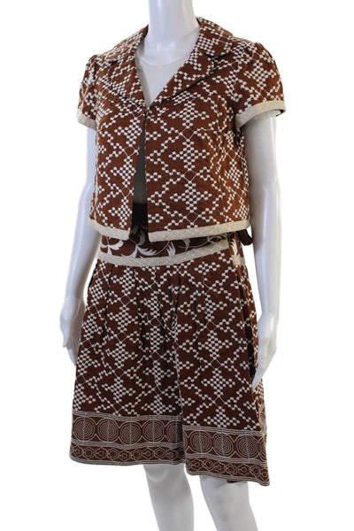 Nanette Lepore Womens Cotton Embroidered Skirt + Jacket Set Brown Size 4 2