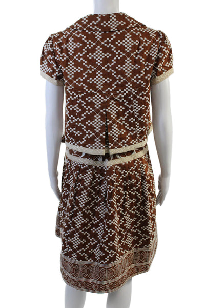 Nanette Lepore Womens Cotton Embroidered Skirt + Jacket Set Brown Size 4 2