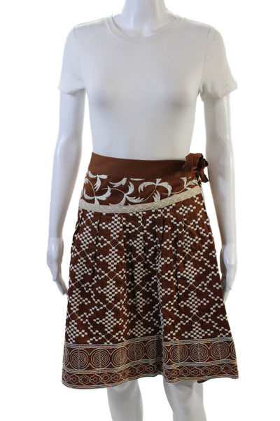 Nanette Lepore Womens Cotton Embroidered Skirt + Jacket Set Brown Size 4 2