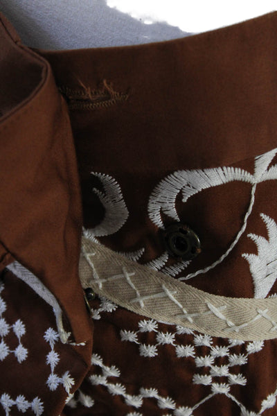 Nanette Lepore Womens Cotton Embroidered Skirt + Jacket Set Brown Size 4 2