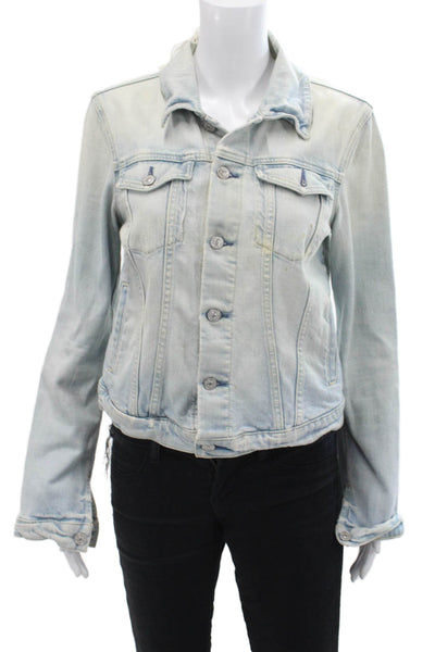 7 For All Mankind Womens Cotton Acid Wash Button Up Jean Jacket Blue Size S