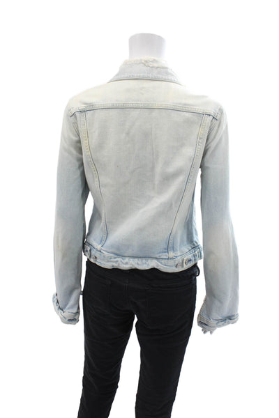 7 For All Mankind Womens Cotton Acid Wash Button Up Jean Jacket Blue Size S