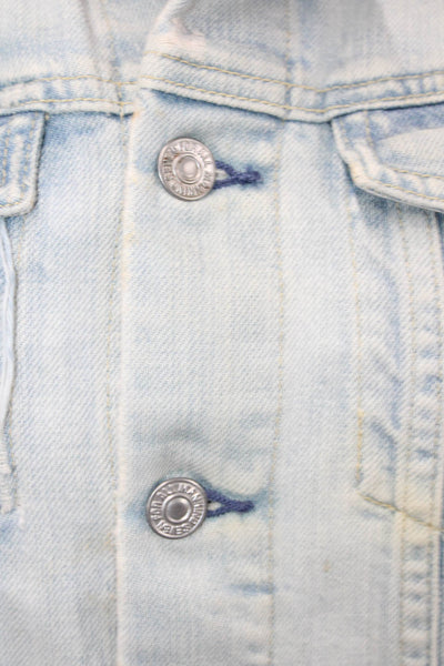 7 For All Mankind Womens Cotton Acid Wash Button Up Jean Jacket Blue Size S