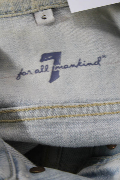 7 For All Mankind Womens Cotton Acid Wash Button Up Jean Jacket Blue Size S