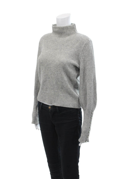 Intermix Womens Wool Embellished Sleeve Turtleneck Pullover Sweater Gray Size M