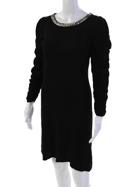 Alice + Olivia Women's Ruched Short Sleeve Mini Sweater Dress Black Size M