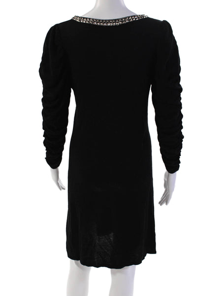 Alice + Olivia Women's Ruched Short Sleeve Mini Sweater Dress Black Size M