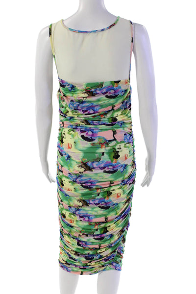 Catherine Malandrino Women's Round Neck Sheer Ruched Midi Dress Floral Size M