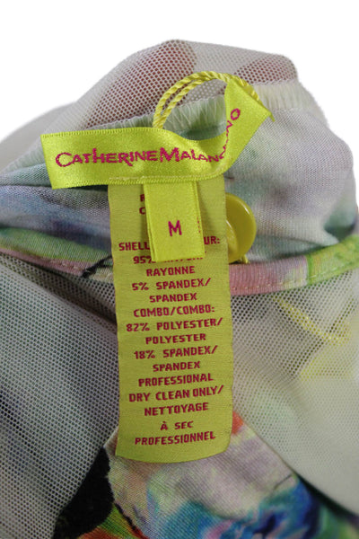 Catherine Malandrino Women's Round Neck Sheer Ruched Midi Dress Floral Size M