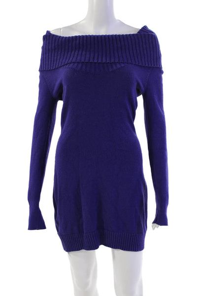 BCBGMAXAZRIA Women's Off The Shoulder Fitted Mini Sweater Dress Purple Size  S