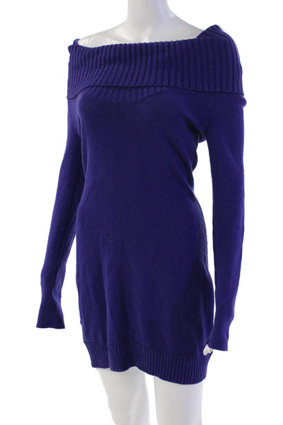 BCBGMAXAZRIA Women's Off The Shoulder Fitted Mini Sweater Dress Purple Size  S