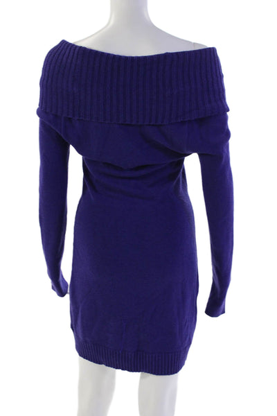 BCBGMAXAZRIA Women's Off The Shoulder Fitted Mini Sweater Dress Purple Size  S