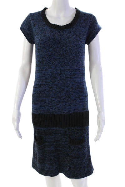LinQ Women's Round Neck Long Sleeves Fitted Mini Sweater Dress Blue Size M