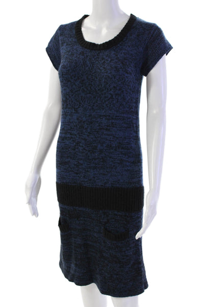LinQ Women's Round Neck Long Sleeves Fitted Mini Sweater Dress Blue Size M