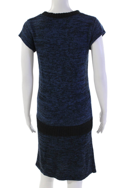 LinQ Women's Round Neck Long Sleeves Fitted Mini Sweater Dress Blue Size M
