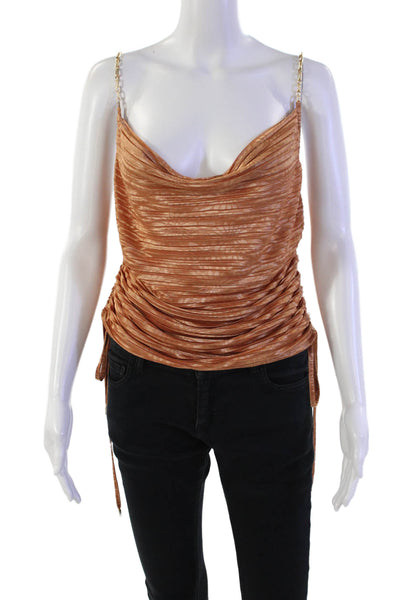 Sabina Musayev Womens Floral Print Ruched Lay Top Blouse Orange Size M