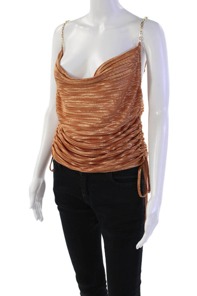 Sabina Musayev Womens Floral Print Ruched Lay Top Blouse Orange Size M