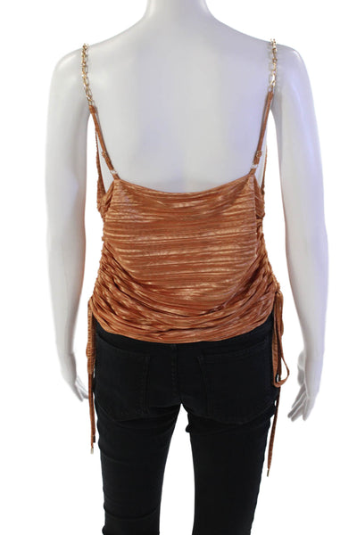 Sabina Musayev Womens Floral Print Ruched Lay Top Blouse Orange Size M