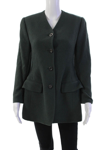 Les Copains Womens Wool Blend V-Neck Button Up Blazer Jacket Green Size 44