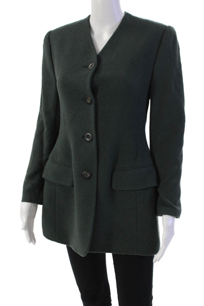 Les Copains Womens Wool Blend V-Neck Button Up Blazer Jacket Green Size 44
