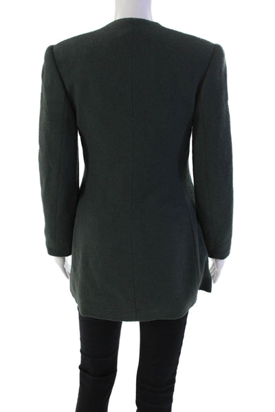 Les Copains Womens Wool Blend V-Neck Button Up Blazer Jacket Green Size 44