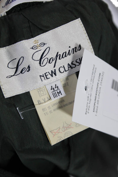 Les Copains Womens Wool Blend V-Neck Button Up Blazer Jacket Green Size 44